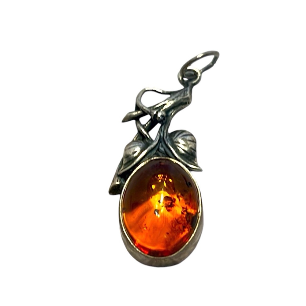 Unmarked Amber Pendant with Leaf Design Pre owned